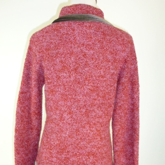 HWR for ANTHROPOLOGIE red pink brown marled wool cardigan shawl Sweater M velvet - Picture 5 of 7